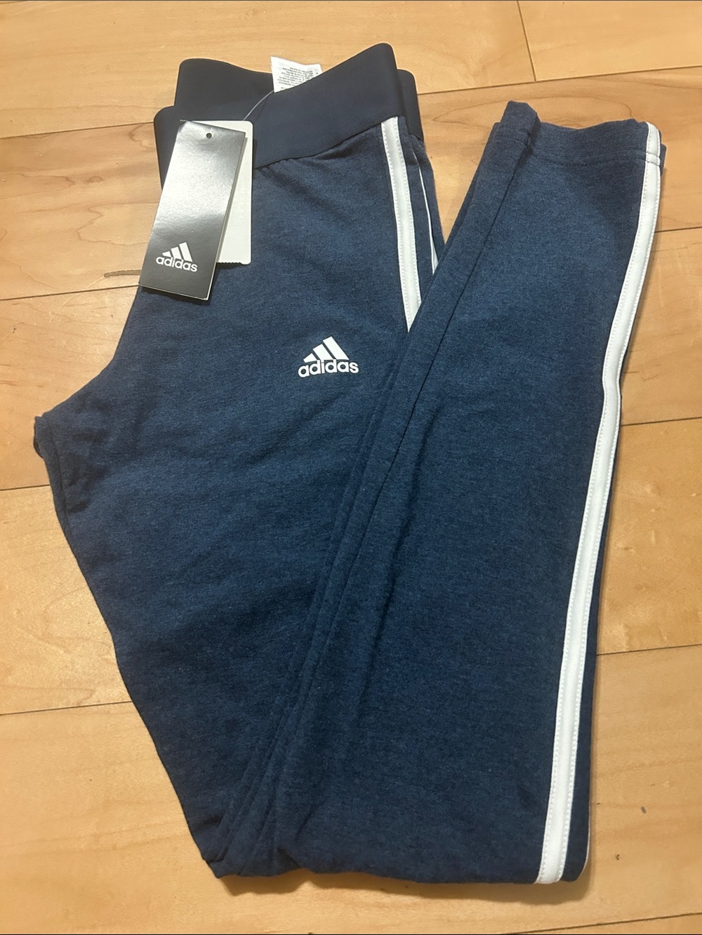 Adidas Navy Leggings with White Side Stripes